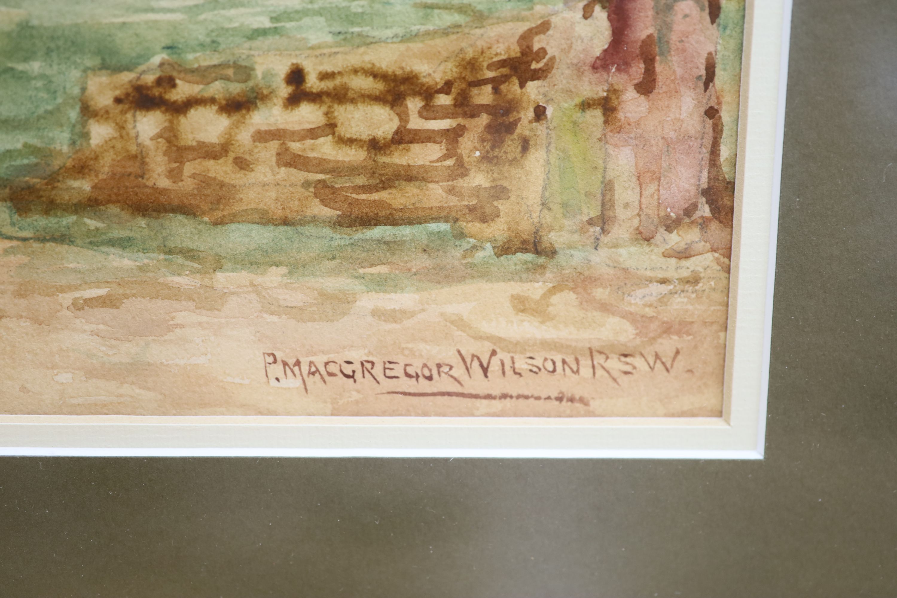 P. MacGregor Wilson, watercolour, Cottages in a landscape, signed, 29 x 50cm